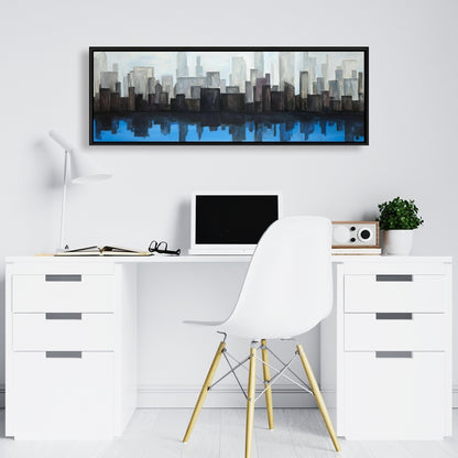 Toile « Vue sur la ville bleue » | Décoration murale contemporaine encadrée