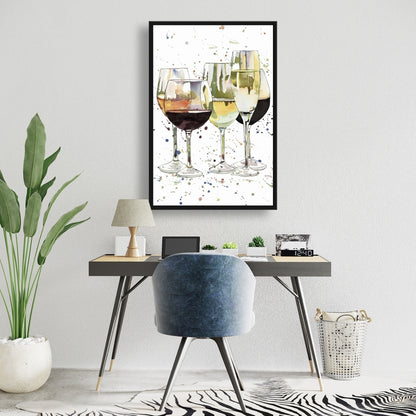 Toile encadrée jaune pour cuisine | Superbe décoration de verres à vin