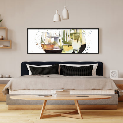 Toile encadrée jaune pour cuisine | Superbe décoration de verres à vin