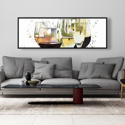Toile encadrée jaune pour cuisine | Superbe décoration de verres à vin