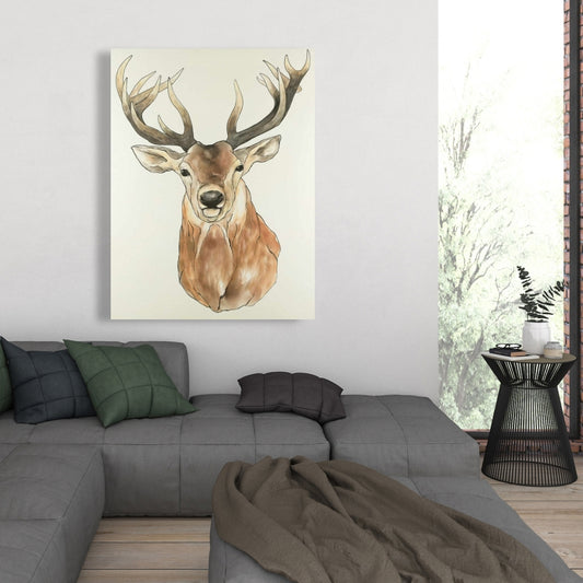 Front Deer Portrait Canvas - Brown Deer Bedroom Wall Art