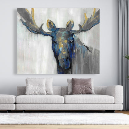 Rustic Blue Moose Canvas | Deer Animals Wall Art Home Decor