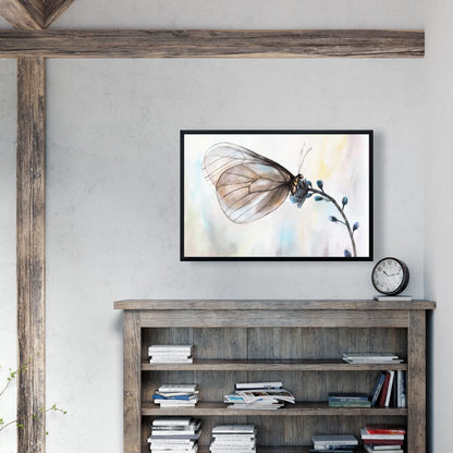 Toile romantique avec papillon bleu sur fleurs | Décoration d'intérieur