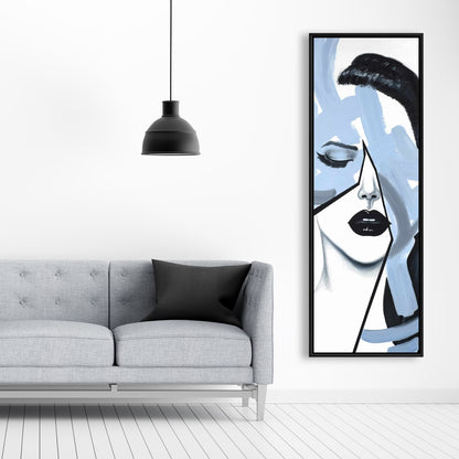 Portrait abstrait de femme bleue | Toile encadrée contemporaine
