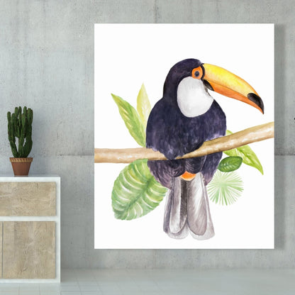 Toile Toucan exotique | Décoration botanique pour chambre à coucher