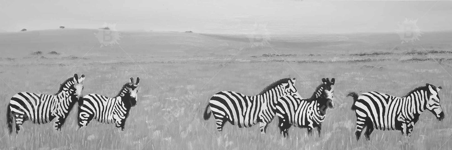 Toile grise « Zèbres dans la savane » | Décoration de chambre africaine