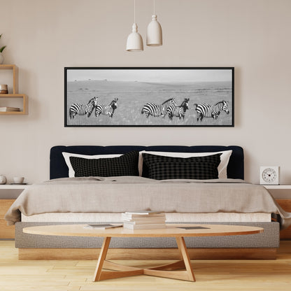 Toile « Zèbres dans la savane » – Cadre gris d'Afrique | Décoration d'intérieur