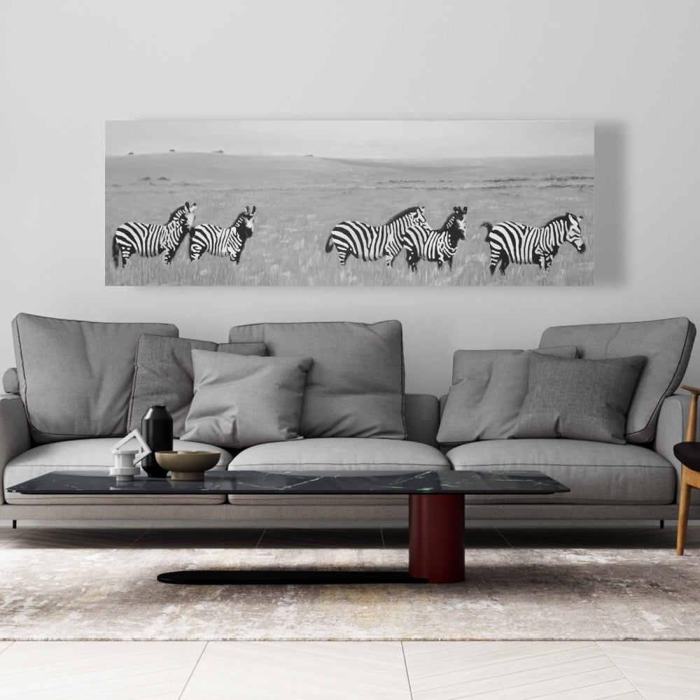Toile grise « Zèbres dans la savane » | Décoration de chambre africaine