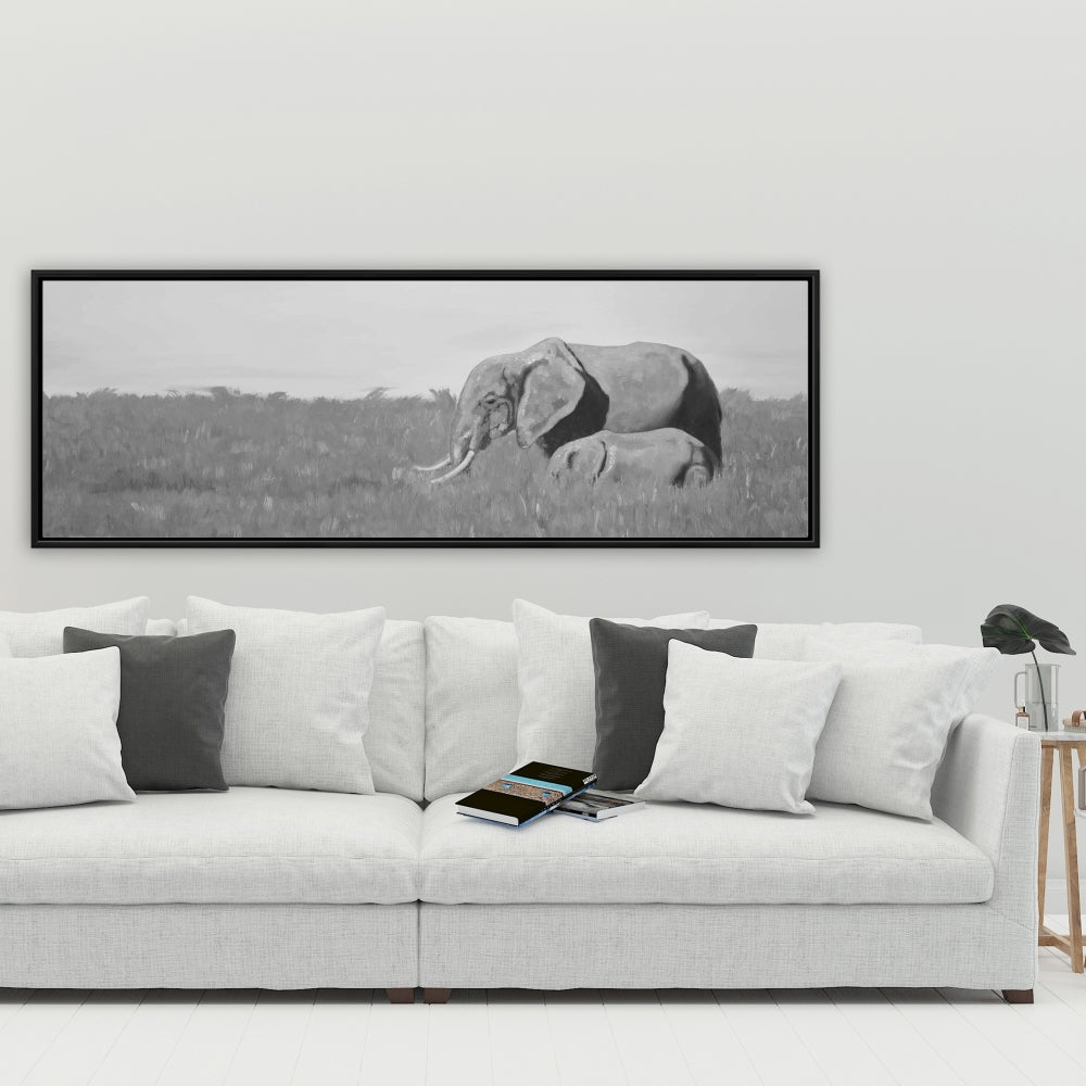 Éléphants dans la savane – Décoration sur toile encadrée représentant la faune africaine