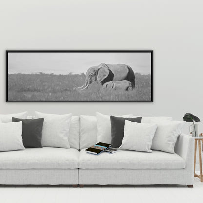 Éléphants dans la savane – Décoration sur toile encadrée représentant la faune africaine