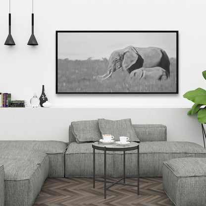 Éléphants dans la savane – Décoration sur toile encadrée représentant la faune africaine