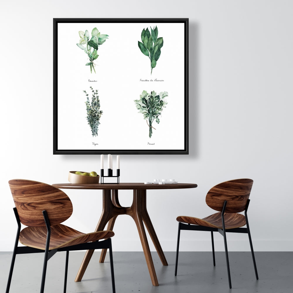 Toile botanique Fines Herbes pour la cuisine | Décoration florale pour la maison