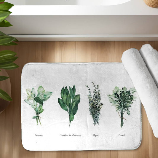 Fines Herbes Farmhouse Green Floral Bath Mat - Home Decor