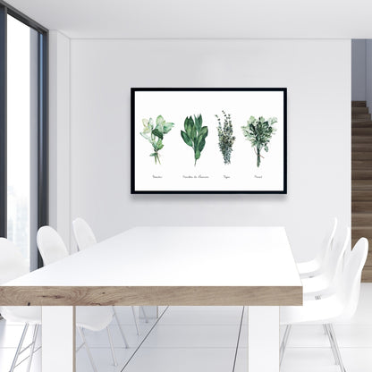 Toile botanique Fines Herbes pour la cuisine | Décoration florale pour la maison
