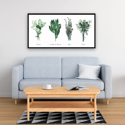 Toile botanique Fines Herbes pour la cuisine | Décoration florale pour la maison