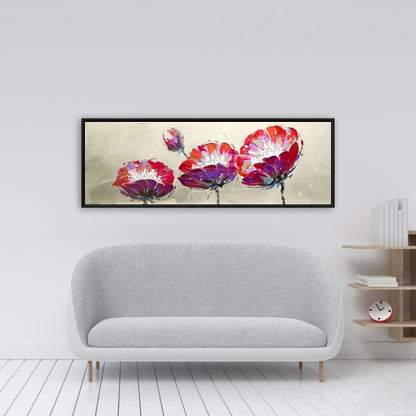Toile encadrée contemporaine grise pour chambre à coucher | Trois fleurs sauvages
