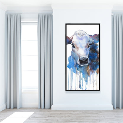 Toile encadrée aquarelle représentant une vache Jersey | Décoration de style campagnard