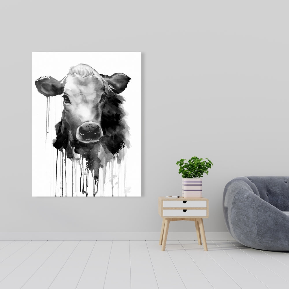 Gray Jersey Cow Canvas | Farm Animals Wall Art Home Decor