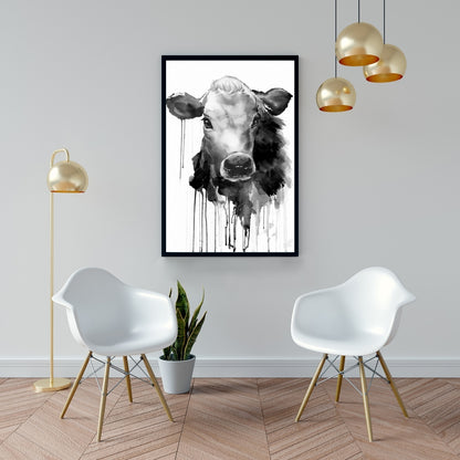 Toile de cuisine grise représentant une vache Jersey | Décoration d'intérieur encadrée