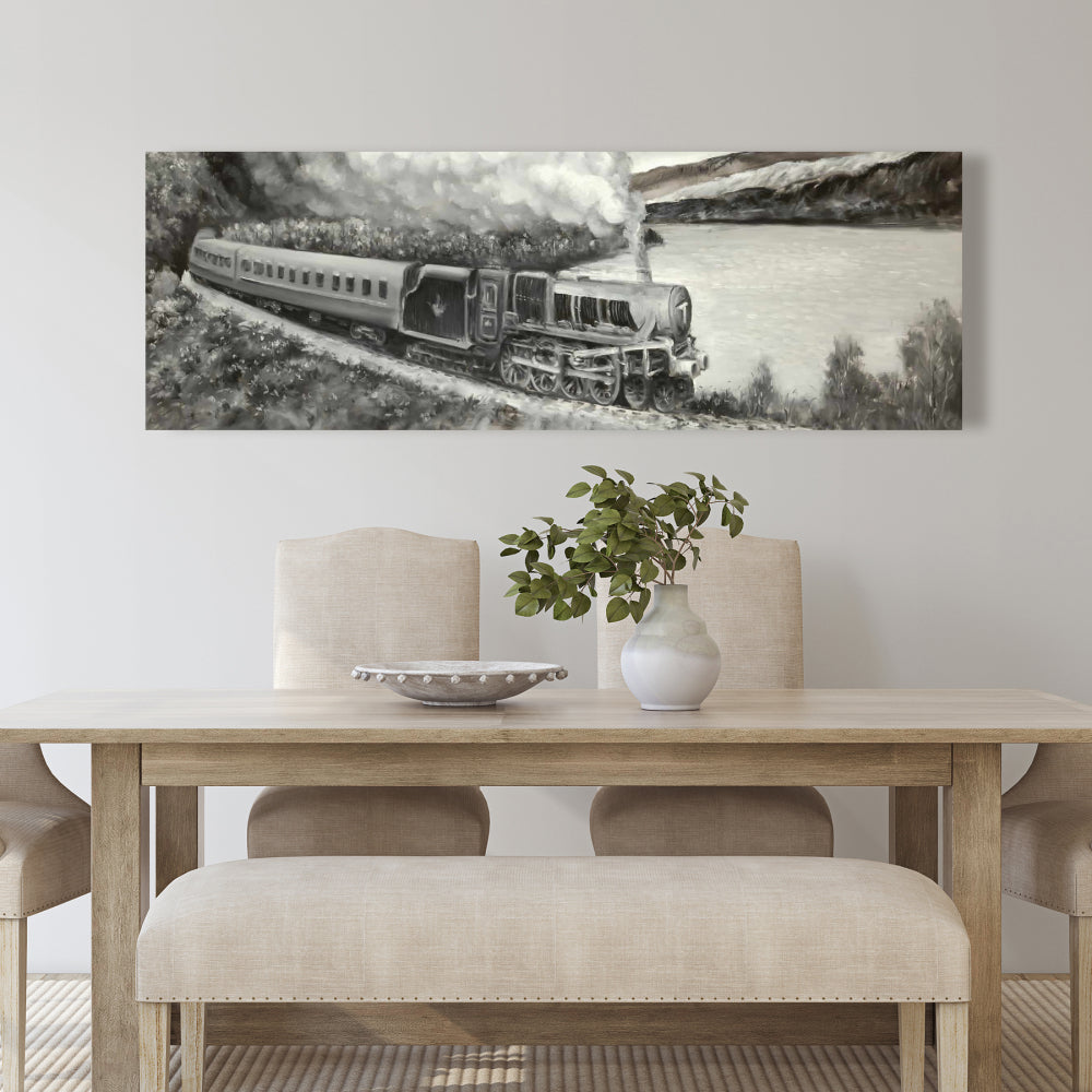 Gray Industrial Canvas - Vintage Passenger Locomotive Decor