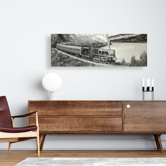 Gray Industrial Canvas - Vintage Passenger Locomotive Decor
