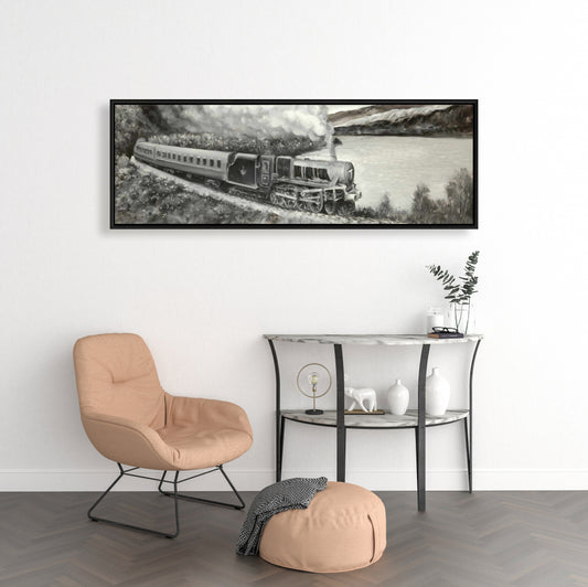 Vintage Passenger Locomotive Canvas | Gray Train Home Decor