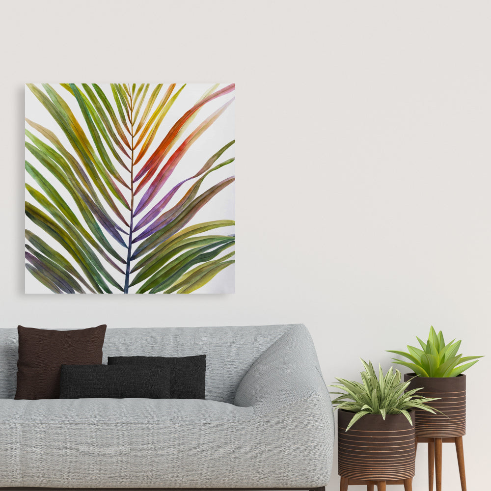 Exotic Blue Botanical Canvas | Watercolor Tropical Palm Decor