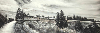 Gray Landscapes Framed Canvas | Steam Engine Train Art Decor