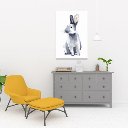 Gray Curious Rabbit Canvas | Scandinavian Animal Home Decor