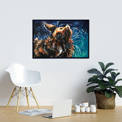Wet Golden Retriever Shaking | Blue Contemporary Canvas