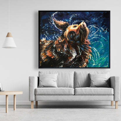 Wet Golden Retriever Shaking | Blue Contemporary Canvas