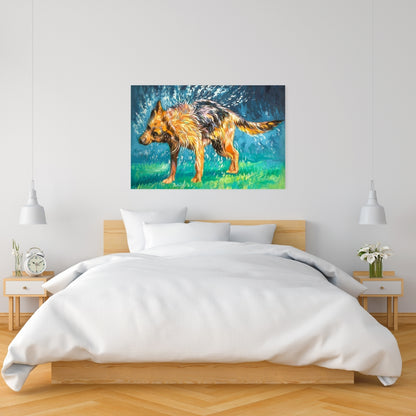 Spin-Dry Wet German Shepherd Canvas | Blue Pet Home Decor