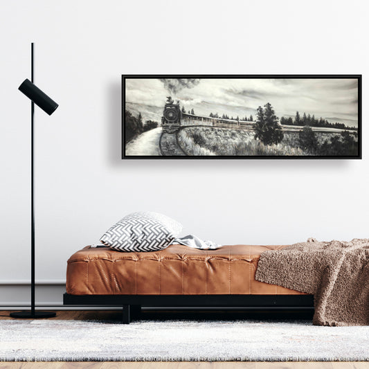 Gray Landscapes Framed Canvas | Steam Engine Train Art Decor