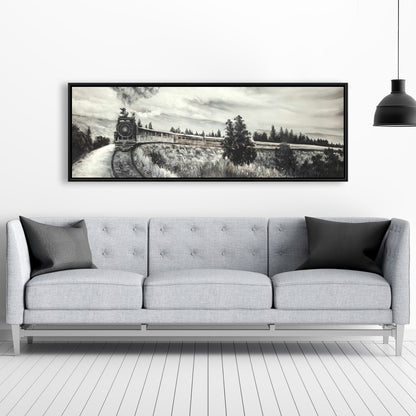 Gray Landscapes Framed Canvas | Steam Engine Train Art Decor