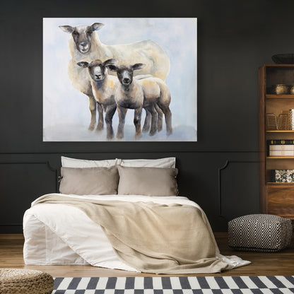 Blue Sheep Family Canvas - Farm Animal Bedroom Decor