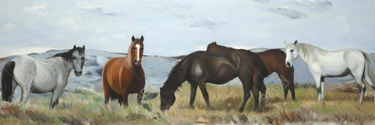 Rustic Horses in Meadow Canvas | Home Decor Framed Art