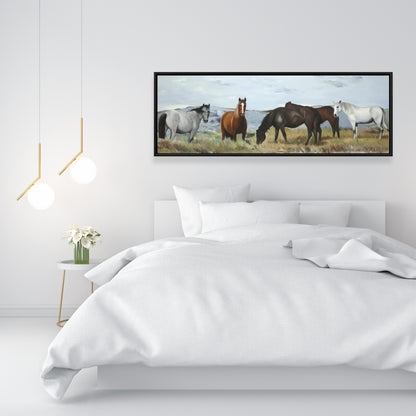 Rustic Horses in Meadow Canvas | Home Decor Framed Art
