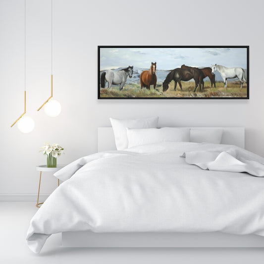 Rustic Horses in Meadow Canvas | Home Decor Framed Art