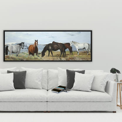Rustic Horses in Meadow Canvas | Home Decor Framed Art