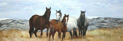 Rustic Blue Framed Canvas - Horses in Meadow by Sun Decor