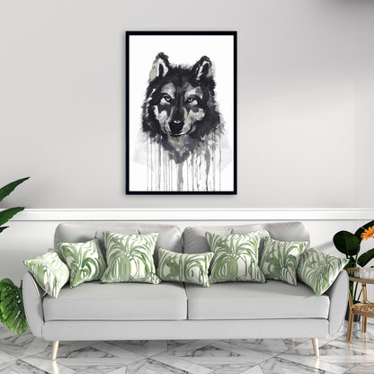 Mysterious Wolves Framed Canvas - Blue Animals Living Room Decor