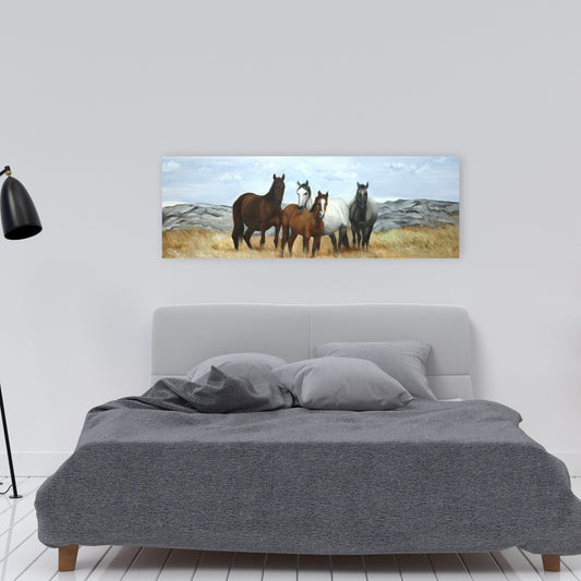 Rustic Horses in Meadow Canvas | Farm Animal Home Decor