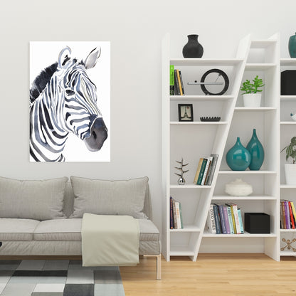 Watercolor Zebra Canvas - Blue Bedroom Animal Decor Wall Art