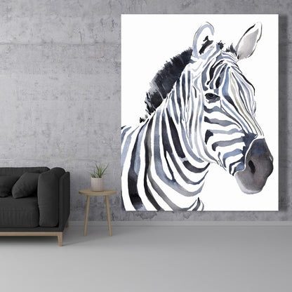 Watercolor Zebra Canvas - Blue Bedroom Animal Decor Wall Art
