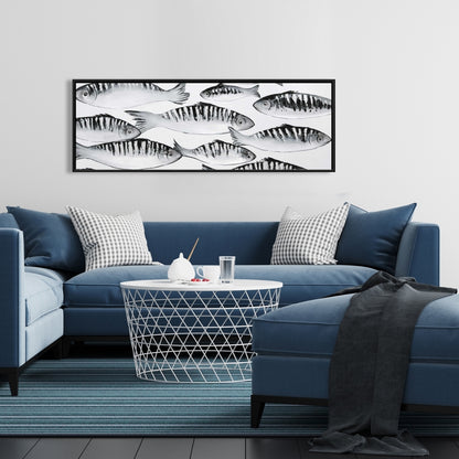 Gray Shoal of Fish Framed Canvas | Contemporary Home Decor