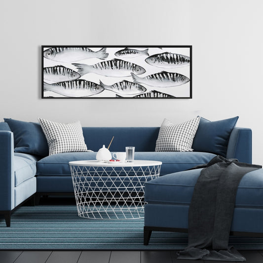 Gray Shoal of Fish Framed Canvas | Contemporary Home Decor