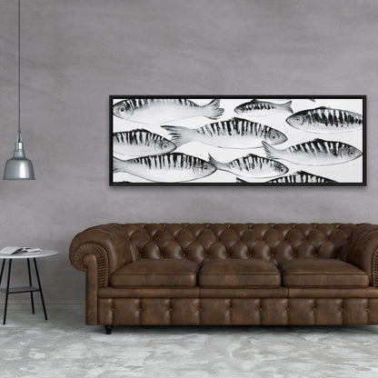 Gray Shoal of Fish Framed Canvas | Contemporary Home Decor