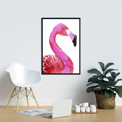 Watercolor Proud Flamingo Profile | Pink Framed Canvas Decor