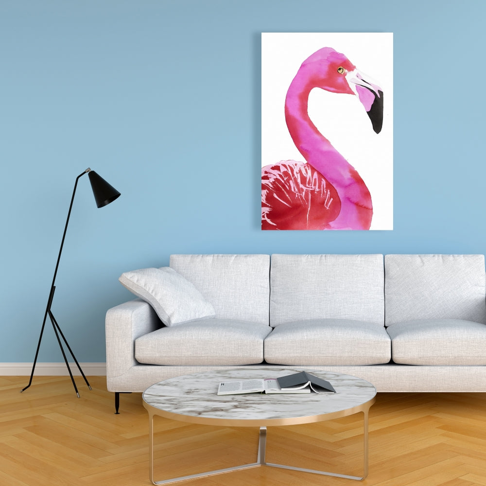 Watercolor Proud Flamingo Profile Canvas - Pink Bird Home Decor
