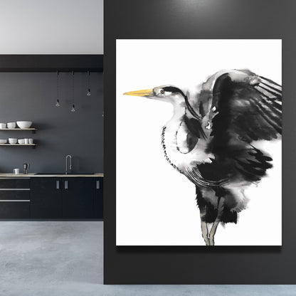 Gray Heron Bedroom Canvas | Animal Home Decor Wall Art